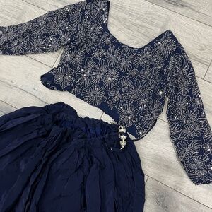 Navy Blue Embroidered Two-Piece lehenga